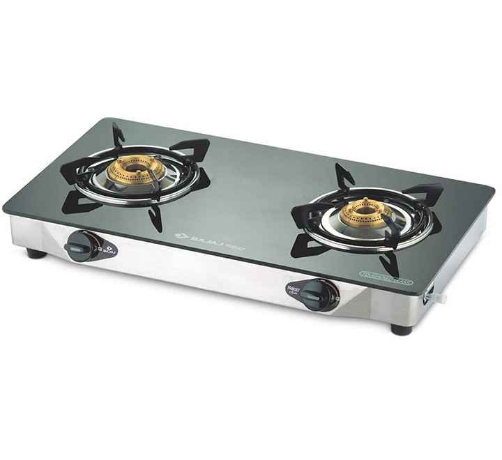 Bajaj 2BRGS7 2 Burner Glass Top Gas Stove (Cast Iron Look Black) (450508 2BRGS7)